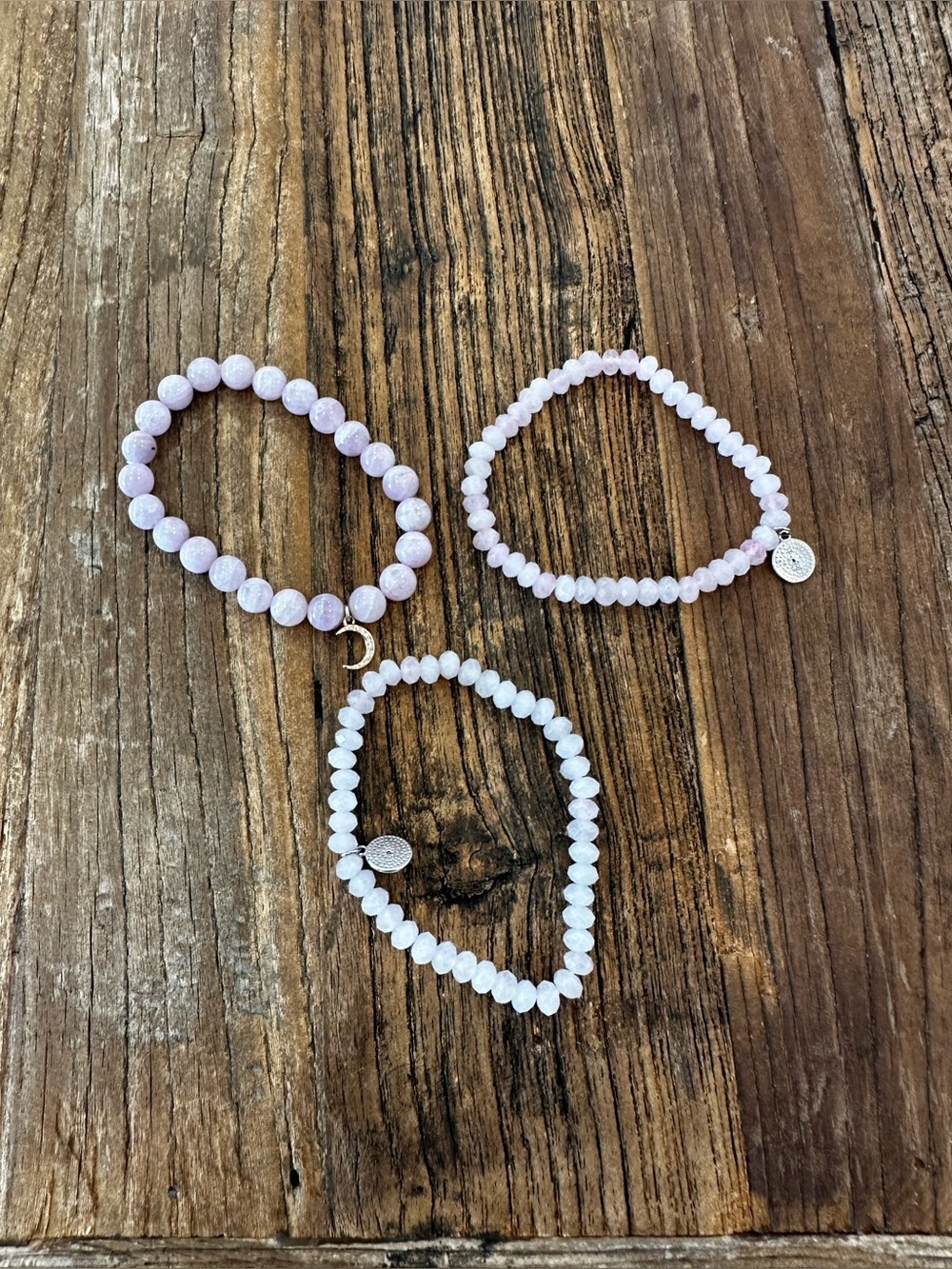 Delicate Light Pink Beaded Bracelet Trio - Women Jewelry